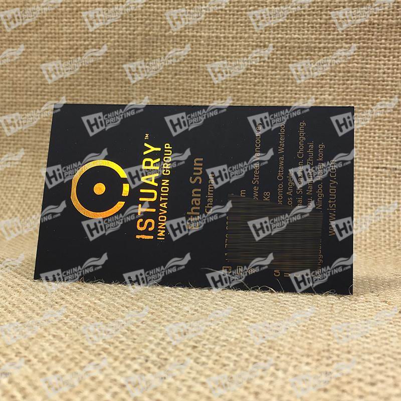 3.5'' x 2'', 300g Black Paper, With Holographic Gold Foil Business Cards